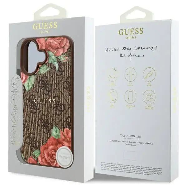 Guess GUHMP16SP4ROPEMCW iPhone 16 6.1’’ brown/brown hardcase 4G Flowers Print MagSafe - Cell phone cases