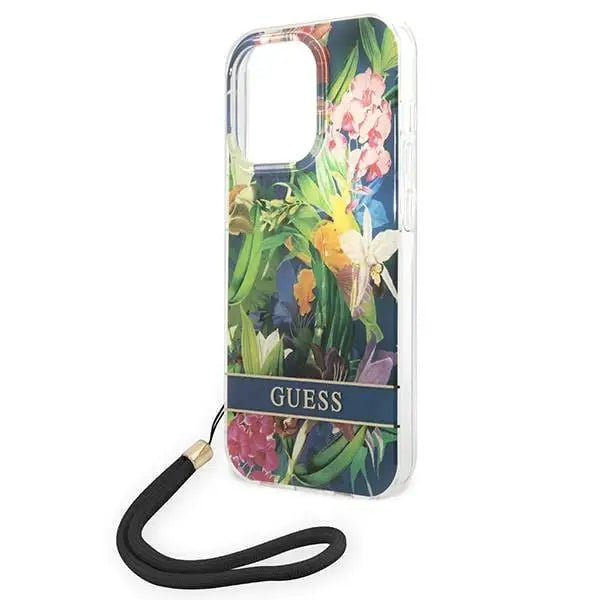 Guess GUOHCP14LHFLSB iPhone 14 Pro 6.1 ’blue / blue hardcase Flower Strap - Cell phone cases and covers<<<HurtelXML