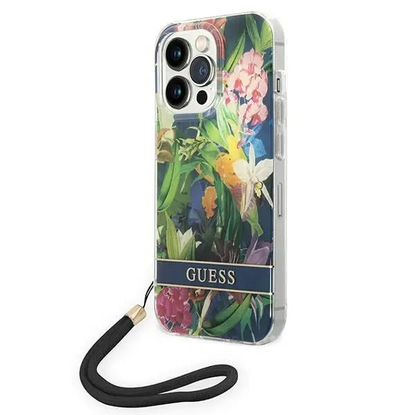 Guess GUOHCP14LHFLSB iPhone 14 Pro 6.1 ’blue / blue hardcase Flower Strap - Cell phone cases and covers<<<HurtelXML