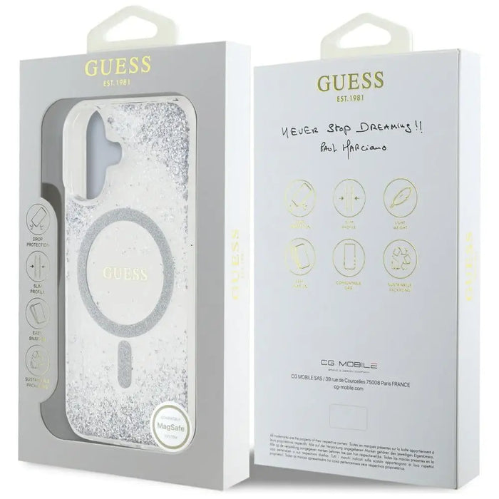 Guess HC Resin Bottom Glitter MagSafe case for iPhone 16 - silver - Cell phone cases and covers<<<HurtelXML