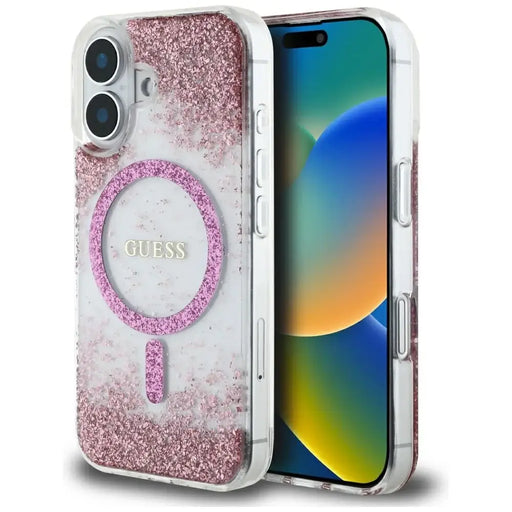 Guess HC Resin Bottom Glitter MagSafe iPhone 16 Case - Pink - Cell phone cases and covers<<<HurtelXML