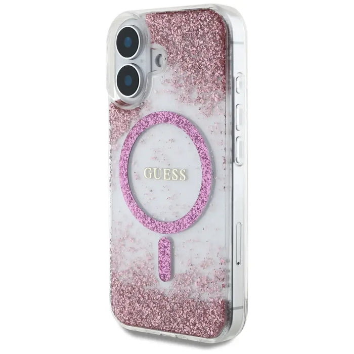 Guess HC Resin Bottom Glitter MagSafe iPhone 16 Case - Pink - Cell phone cases and covers<<<HurtelXML
