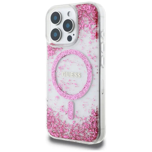 Guess HC Resin Bottom Glitter MagSafe iPhone 16 Pro Case - Pink - Cell phone cases and covers<<<HurtelXML