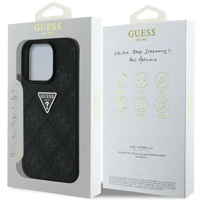 Guess Hot Stamp 4G Pattern Triangle Metal Logo case for iPhone 16 Pro - black - Cell phone cases and covers<<<HurtelXML