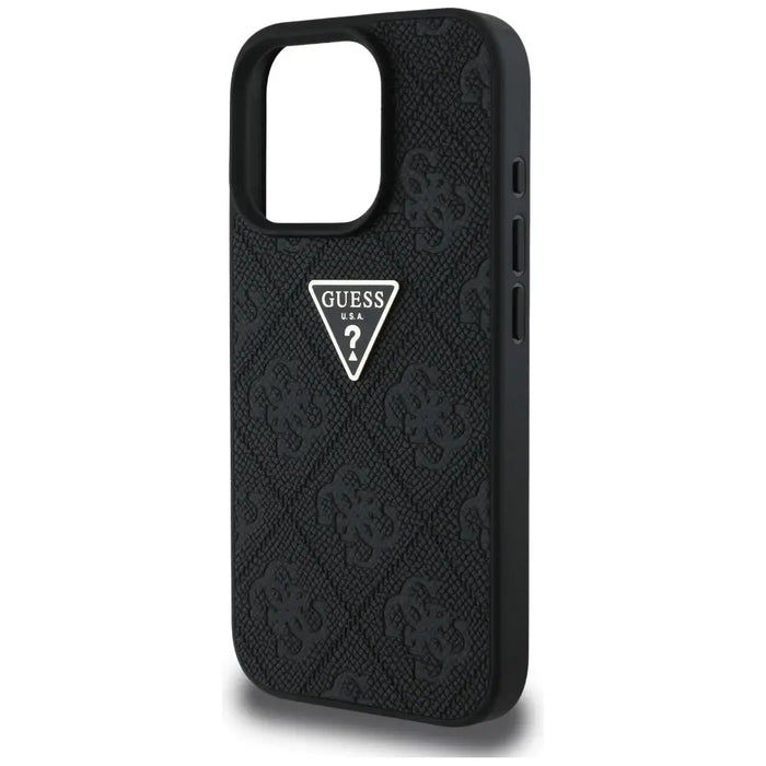 Guess Hot Stamp 4G Pattern Triangle Metal Logo Case for iPhone 16 Pro Max - Black - Cell phone cases