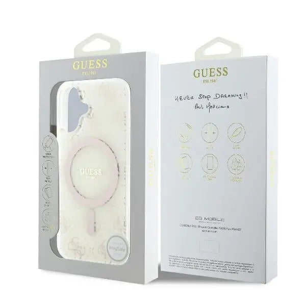 Guess IML 4G Background MagSafe iPhone 16 Case - White - Cell phone cases and covers<<<HurtelXML