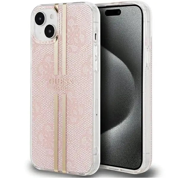 Guess IML 4G Gold Stripe case for iPhone 15 Plus / 14 Plus - pink - Cell phone cases and covers<<<HurtelXML