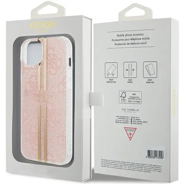 Guess IML 4G Gold Stripe case for iPhone 15 Plus / 14 Plus - pink - Cell phone cases and covers<<<HurtelXML