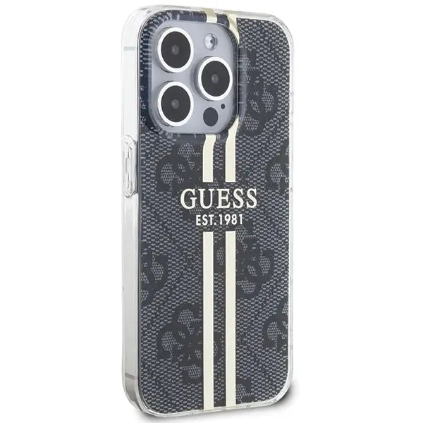 Guess IML 4G Gold Stripe case for iPhone 15 Pro Max - black - Cell phone cases and covers<<<HurtelXML
