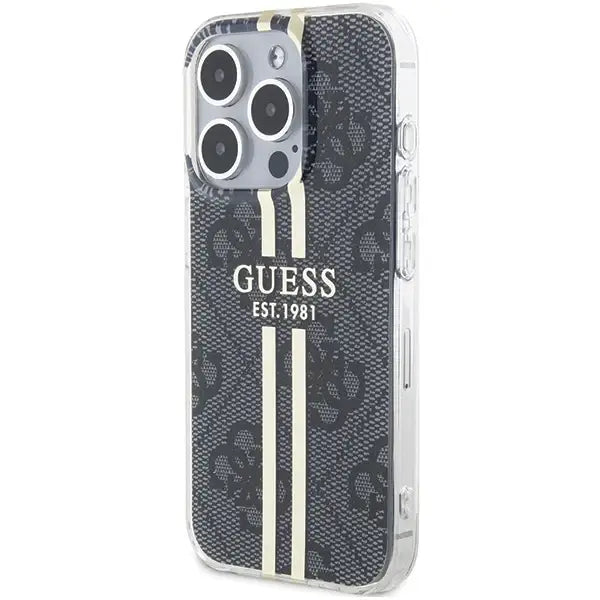 Guess IML 4G Gold Stripe case for iPhone 15 Pro Max - black - Cell phone cases and covers<<<HurtelXML