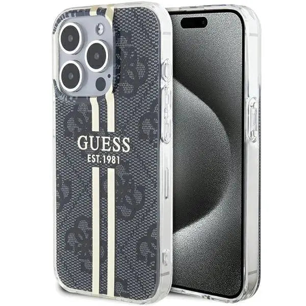 Guess IML 4G Gold Stripe case for iPhone 15 Pro Max - black - Cell phone cases and covers<<<HurtelXML