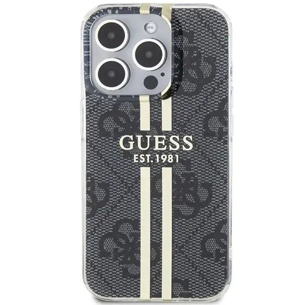 Guess IML 4G Gold Stripe case for iPhone 15 Pro Max - black - Cell phone cases and covers<<<HurtelXML