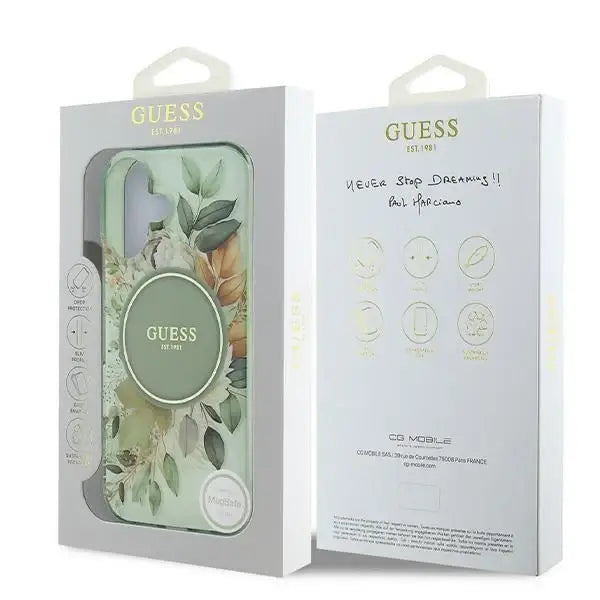 Guess IML Flower & Tonal Circle MagSafe case for iPhone 16 - green - Cell phone cases and covers<<<HurtelXML
