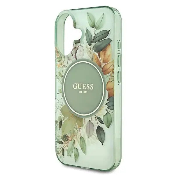 Guess IML Flower & Tonal Circle MagSafe case for iPhone 16 Plus - green - Cell phone cases and covers<<<HurtelXML