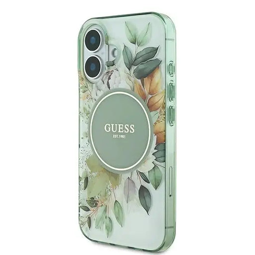 Guess IML Flower & Tonal Circle MagSafe case for iPhone 16 Plus - green - Cell phone cases and covers<<<HurtelXML