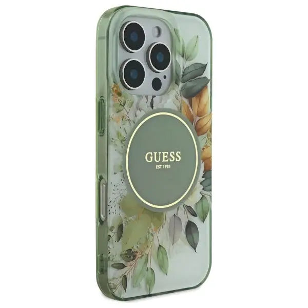 Guess IML Flower & Tonal Circle MagSafe case for iPhone 16 Pro - green - Cell phone cases and covers<<<HurtelXML