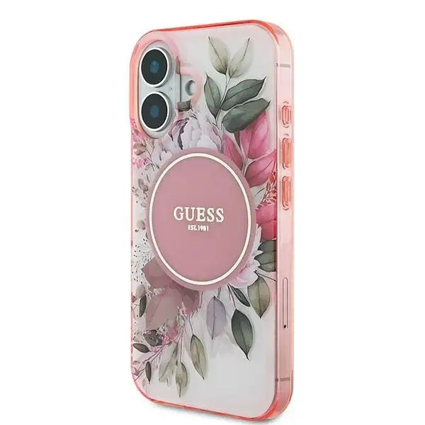 Guess IML Flower & Tonal Circle MagSafe iPhone 16 Case - Pink - Cell phone cases and covers<<<HurtelXML