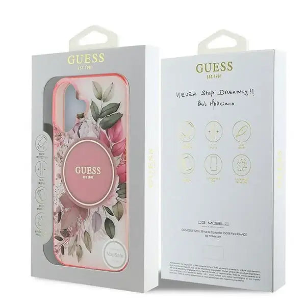 Guess IML Flower & Tonal Circle MagSafe iPhone 16 Case - Pink - Cell phone cases and covers<<<HurtelXML