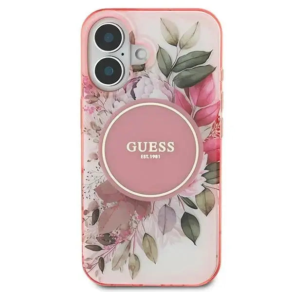 Guess IML Flower & Tonal Circle MagSafe iPhone 16 Plus Case - Pink - Cell phone cases and covers<<<HurtelXML