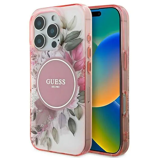 Guess IML Flower & Tonal Circle MagSafe iPhone 16 Pro Max Case - Pink - Cell phone cases and covers<<<HurtelXML