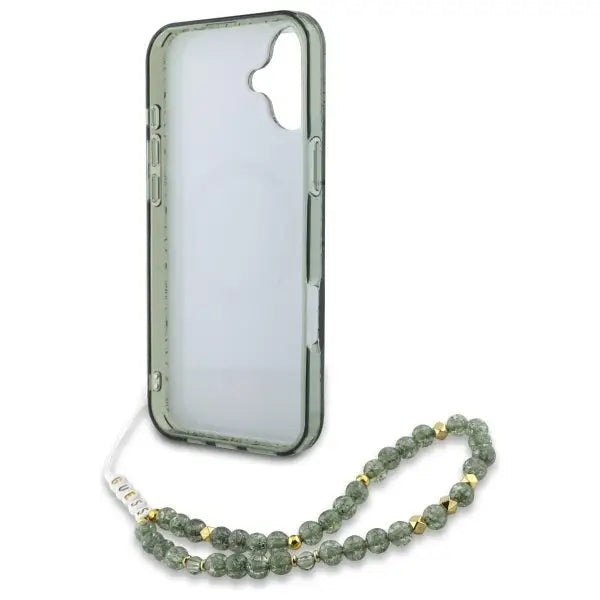 Guess IML Flowers Allover Electro With Pearl Strap MagSafe case for iPhone 16 - green - Cell phone cases