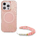 Guess IML Flowers Allover Electro With Pearl Strap MagSafe case for iPhone 16 Pro - pink - Cell phone cases