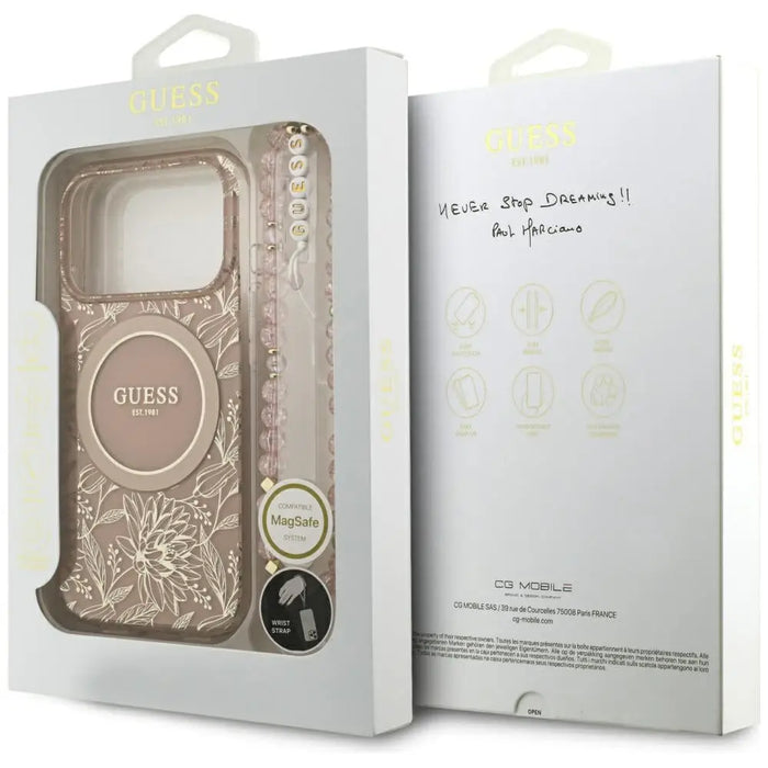 Guess IML Flowers Electro Pearl Strap MagSafe Case for iPhone 17 Pro - Pink - Cell phone cases and covers<<<HurtelXML