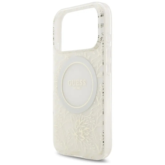 Guess IML Flowers Electro Pearl Strap MagSafe Case for iPhone 17 Pro - White - Cell phone cases and covers<<<HurtelXML