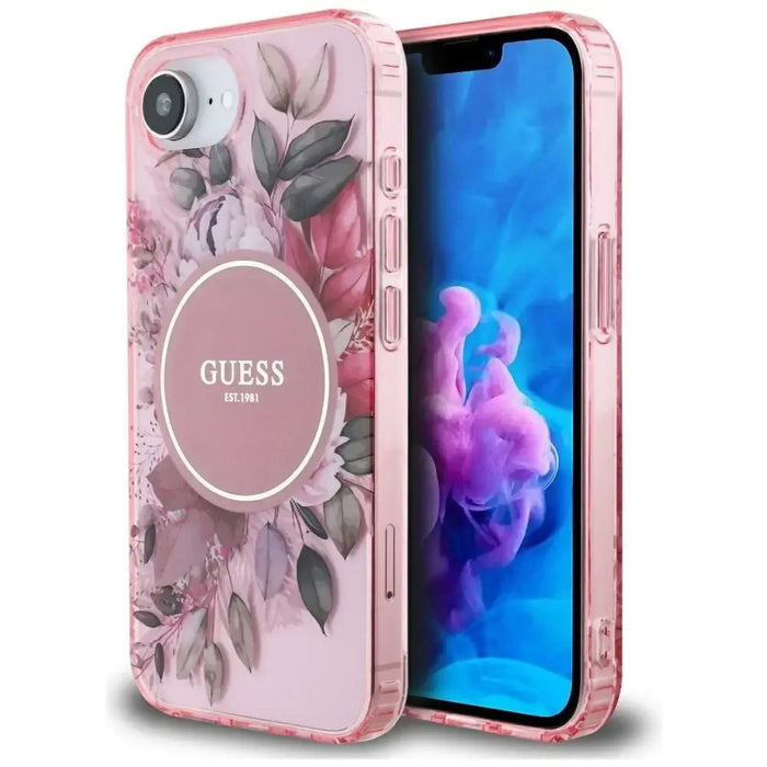 Guess IML Flowers MagSafe iPhone 16e Case - Pink - Cell phone cases and covers<<<HurtelXML