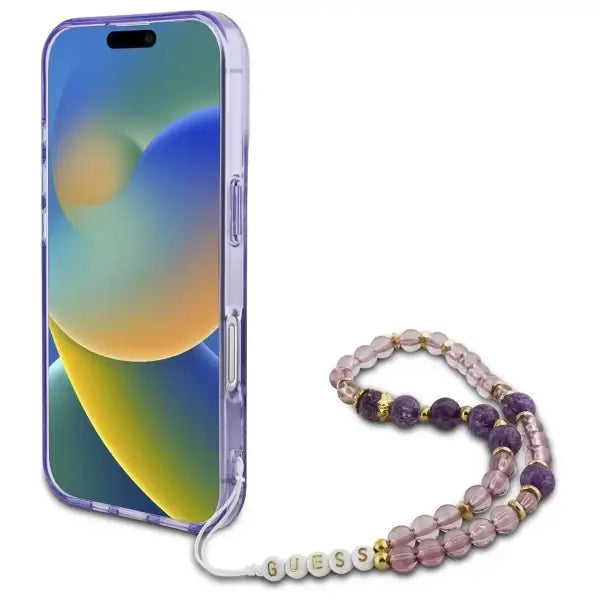 Guess IML Flowers With Pearl Strap MagSafe case for iPhone 16 Plus - purple - Cell phone cases and covers<<<HurtelXML