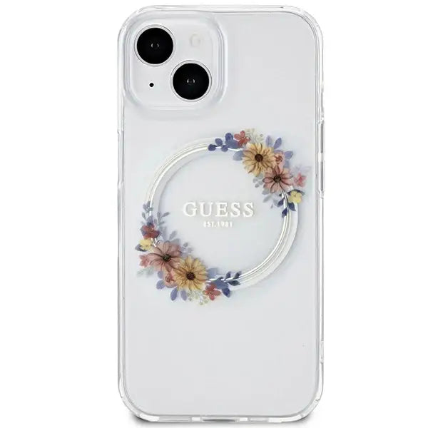 Guess IML Flowers Wreatch MagSafe case for iPhone 15 / 14 / 13 - transparent - Cell phone cases and covers<<<HurtelXML