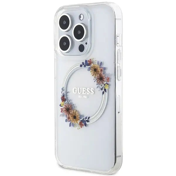 Guess IML Flowers Wreatch MagSafe iPhone 15 Pro Max Case - Clear - Cell phone cases and covers<<<HurtelXML