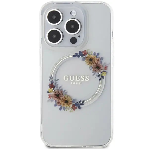 Guess IML Flowers Wreatch MagSafe iPhone 15 Pro Max Case - Clear - Cell phone cases and covers<<<HurtelXML