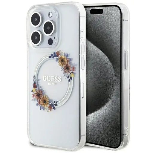 Guess IML Flowers Wreatch MagSafe iPhone 15 Pro Max Case - Clear - Cell phone cases and covers<<<HurtelXML
