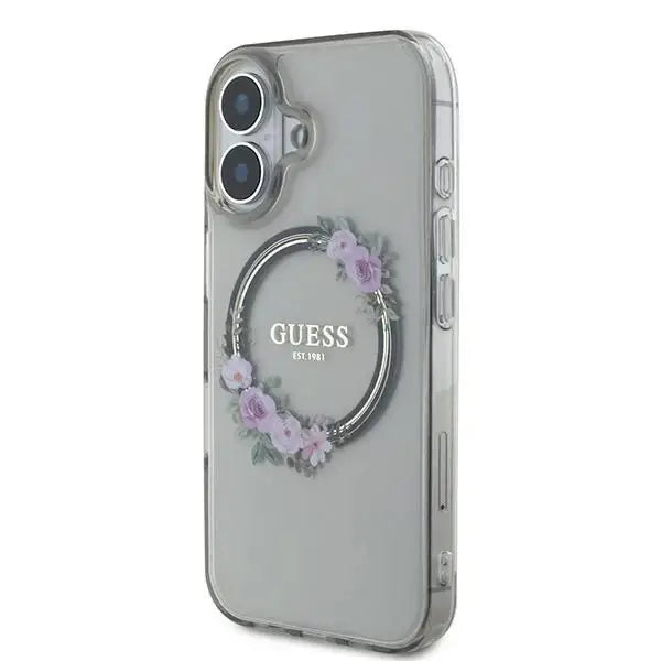 Guess IML Flowers Wreath MagSafe case for iPhone 16 - black - Cell phone cases and covers<<<HurtelXML
