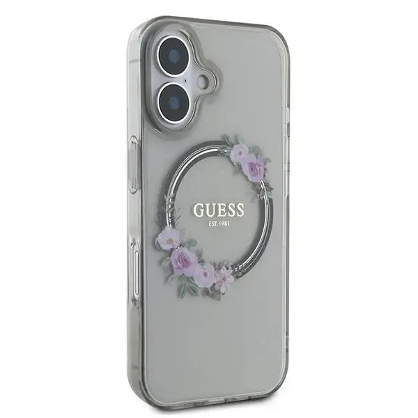 Guess IML Flowers Wreath MagSafe case for iPhone 16 - black - Cell phone cases and covers<<<HurtelXML