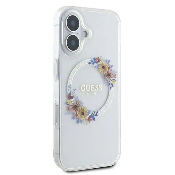 Guess IML Flowers Wreath MagSafe Case for iPhone 16 - Transparent - Cell phone cases and covers<<<HurtelXML