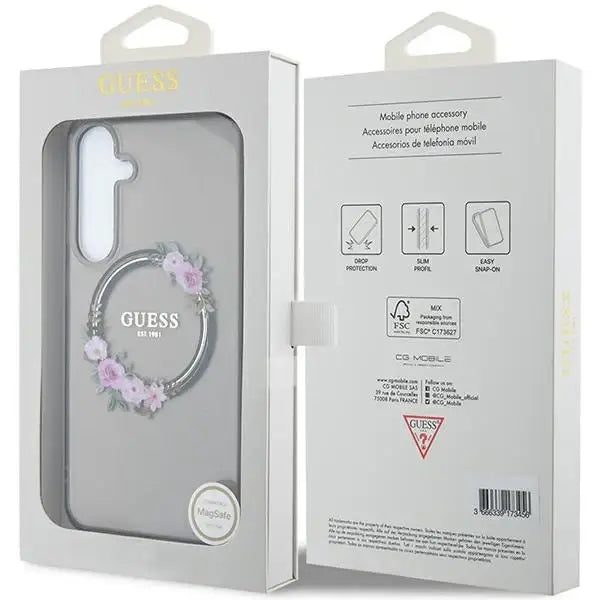 Guess IML Flowers Wreath MagSafe case for Samsung Galaxy S24+ - black - Cell phone cases and covers<<<HurtelXML