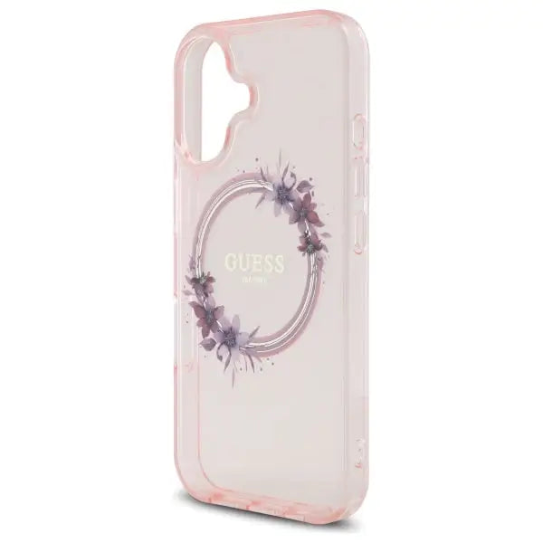 Guess IML Flowers Wreath MagSafe iPhone 16 Case - Pink - Cell phone cases and covers<<<HurtelXML