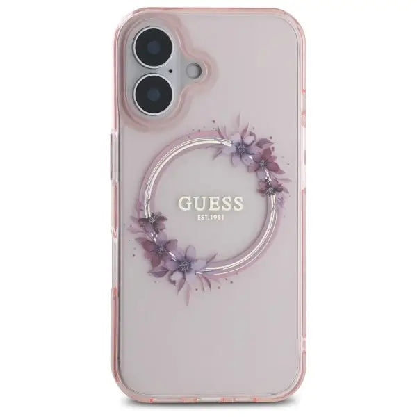 Guess IML Flowers Wreath MagSafe iPhone 16 Case - Pink - Cell phone cases and covers<<<HurtelXML
