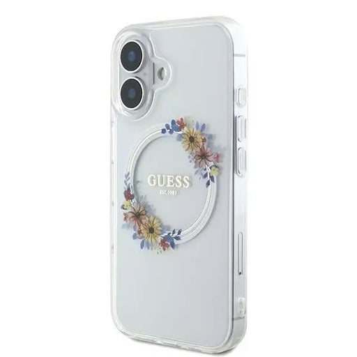 Guess IML Flowers Wreath MagSafe iPhone 16 Plus Case - Clear - Cell phone cases and covers<<<HurtelXML