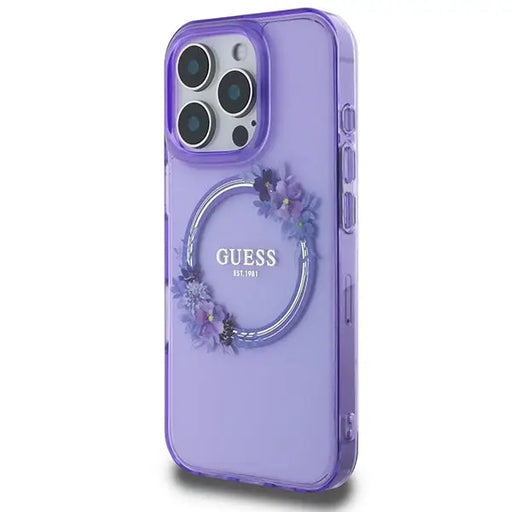 Guess IML Flowers Wreath MagSafe iPhone 16 Pro Case - Purple - Cell phone cases and covers<<<HurtelXML