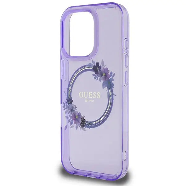 Guess IML Flowers Wreath MagSafe iPhone 16 Pro Case - Purple - Cell phone cases and covers<<<HurtelXML