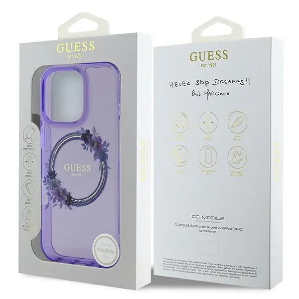 Guess IML Flowers Wreath MagSafe iPhone 16 Pro Case - Purple - Cell phone cases and covers<<<HurtelXML