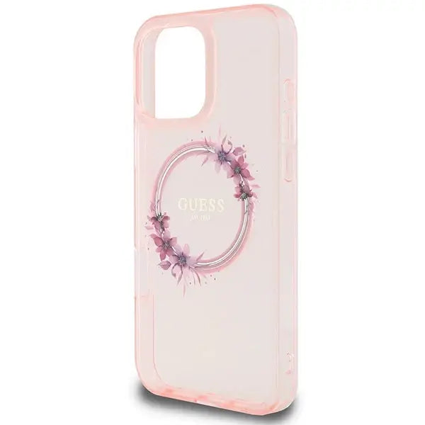 Guess IML Flowers Wreath MagSafe iPhone 16 Pro Max Case - Pink - Cell phone cases and covers<<<HurtelXML