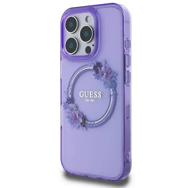 Guess IML Flowers Wreath MagSafe iPhone 16 Pro Max Case - Purple - Cell phone cases and covers<<<HurtelXML