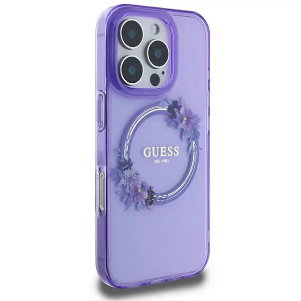 Guess IML Flowers Wreath MagSafe iPhone 16 Pro Max Case - Purple - Cell phone cases and covers<<<HurtelXML