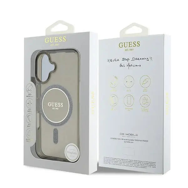 Guess IML Glitter Circle MagSafe case for iPhone 16 - black - Cell phone cases and covers<<<HurtelXML