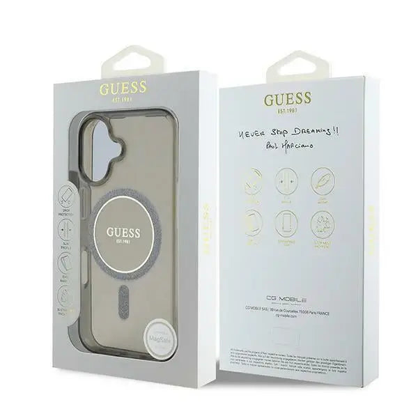 Guess IML Glitter Circle MagSafe case for iPhone 16 - black - Cell phone cases and covers<<<HurtelXML