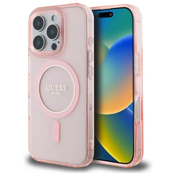 Guess IML Glitter Circle MagSafe case for iPhone 16 Pro Max - pink - Cell phone cases and covers<<<HurtelXML